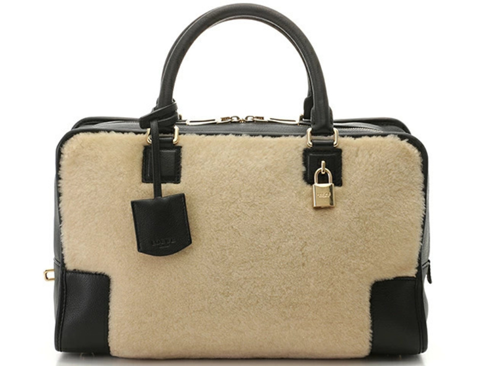 Loewe Amazona Handbag Shearling Leather Black